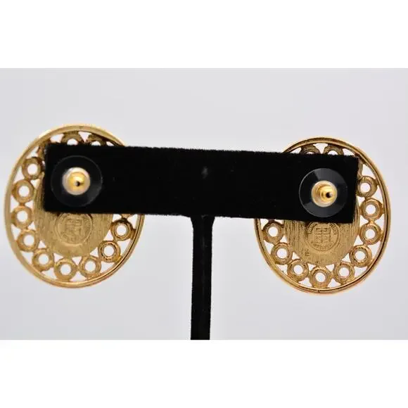 Givenchy Vintage Cabochon Earrings Red Oval Gold Chunky Signed Retro 1980s BinAZ - Picture 11 of 12